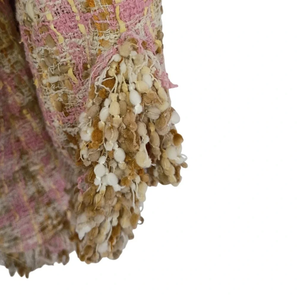 JÔN Pink Tweed Skirt Suit Set Jacket 10 Skirt 6 Fringe Trim‎ Bow